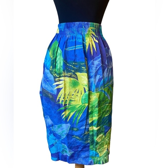 Vintage Melrose Blue & Yellow Floral Semi Wrap Skirt - Picture 7 of 11